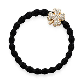 By Eloise London Gold Diamanté Clover Leaf Black
