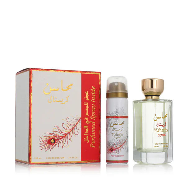 lattafa mahasin crystal woda perfumowana 100 ml   zestaw  